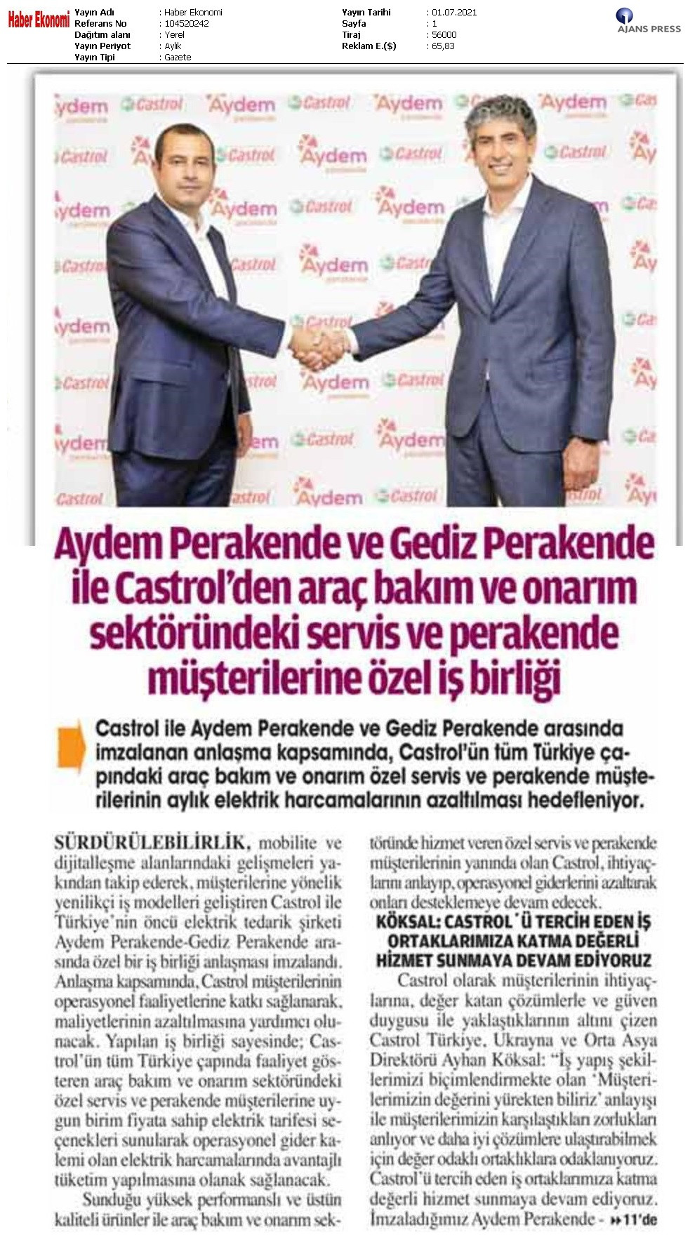  Aydem Perakende Ve Gediz ve Aydem  Perakende İle Castrol il İşbirliği 